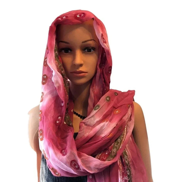 Beautiful Indian Scarf Size L84”xW35” Sequin Bead Embroidery - Picture 1 of 6